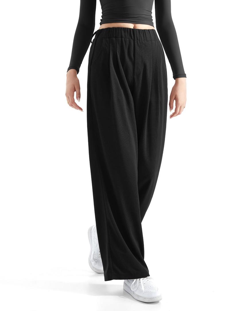 SUUKSESS Women Wide Leg Pants Elastic High Waisted Work Pants Flowy Palazzo Trouser Pants (Dark Green, XS) (Green, XS)