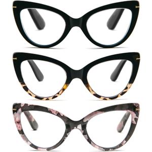 DXYXYO Cat Eye Blue Light Blocking Reading Glasses Women +3.5 Diopter Vintage Oversized Fashion Computer Readers Retro Cute 3 Pack