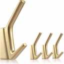 SIAMESE Aluminum Towel Hooks, 4 Pcs Brushed Gold Coat Hooks, Wall Hooks for Clothes, Jackets, Shower, Robe, Hat, Towel, in Bathroom, Kitchen, Living Room, Bedroom(Brushed Gold)