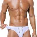 Arjen Kroos Men's Sexy Breathable Swim Briefs Quick Dry Tagless Bikini Swimwear with Drawstrings, Large  
