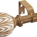 Wood Curtain Rod Adjustable, 36 to 120 Inch Boho Curtain Rods for Windows Heavy Duty Decorative Drapery Rods with Wood Grain Finial for Living Room Bedroom Kitchen Farmhouse