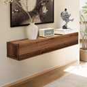 Floating Solid Wood Console Table, 32'' Wall Mounted Narrow Entryway Table with Storage Shelf, Modern Couch Shelves Small Entry Way Tables for Entryway, Front Hall, Hallway (Walnut, 31.5IN)
