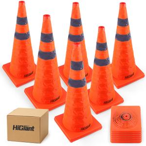 HiGiant [6 Pack] Collapsible Traffic Safety Cones 28 Inch, Orange Cones, Widely Use Pop-up Cones with Reflective Collar, for Driving Practice and Parking lot