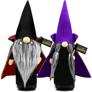 2 Pack Wine Bottle Covers for Halloween Decor, Halloween Gnomes Plush Wine Bottle Decorations Handmade Felt Wine Present Bag Gnomes Plush Gifts for Halloween Table Decorations