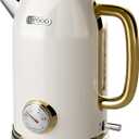 Retro Electric Kettle 1.8L/60.8oz with Thermometer - 1200W Fast Boiling Stainless Steel Tea Kettle with Water Level, BPA-Free, Auto Shut-Off, Boil-Dry Protection, Pearl White