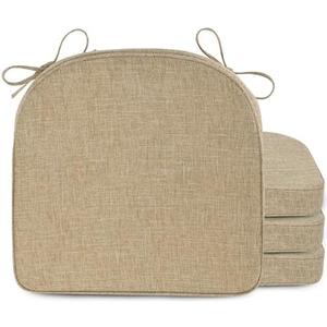 FlyGulls Non-Slip Chair Cushions Set of 4 for Dining Chairs 2" Thick Kictchen Seat Cushions Soft and Comfortable Chair Pads with Ties 16.7" x 16" Beige