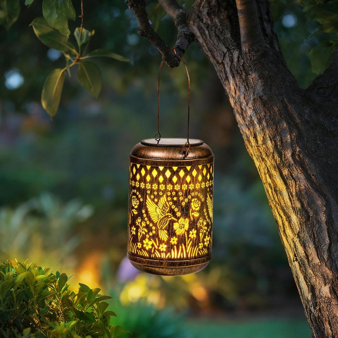 Heavy-Duty Hummingbird Solar Lanterns, Vintage Solar Lights Outdoor Waterproof Garden Decor, Hanging Lights for Yard, Patio, Backyard, Porch
