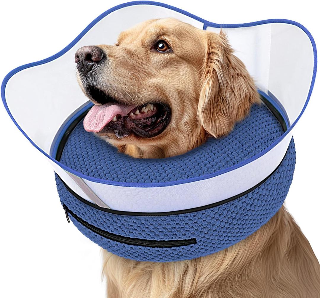 Supet Raised Inflatable Dog Cone Alternative Collars for After Surgery, Dog Donut Collar After Surgery, Soft Pet Cone for Small Medium Large Dogs to Stop Licking (L(Neck 12"-16"), Navy