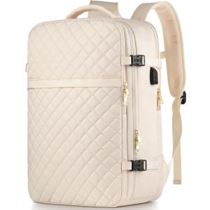 MOMUVO Large Travel Backpack Women, Flight Approved Carry On Backpack, Water Resistant Anti-Theft Large Casual Daypack Fit 17 Inch Laptop with USB Charging Port, Beige, 17.3 inch