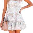 Mansy Womens 2025 Summer Floral Mini Dress Boho Flowy Skater Dresses Short Sleeveless Ruffle Spaghetti Strap Dress (Small, White Flower)