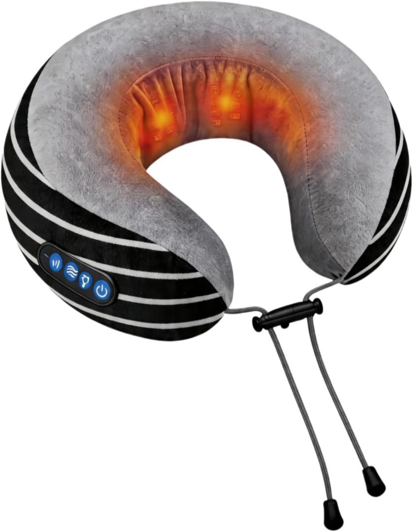 Neck Massager with Heat for Pain Relief Deep Tissue, Kneading Shiatsu Heated Neck Massager Cordless Pillow U-Shape Airplane Pillow for Travel Office Home , Massager Gifts for Men Women Dad Mom, Grey