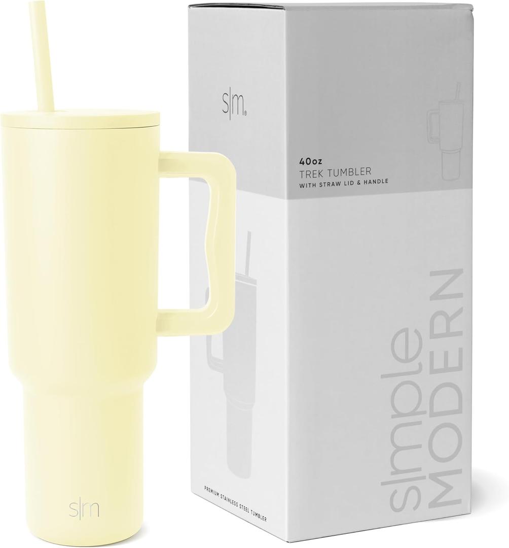 Simple Modern 40 oz Trek Tumbler with Handle and Straw Lid | Cup Holder Friendly Insulated Stainless Steel Travel Mug | Buttercup