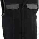 Milwaukee Leather MDM3010 Men's Black Denim Club Style Biker Vest with Leather Trim and Hidden Zipper (X-Large)