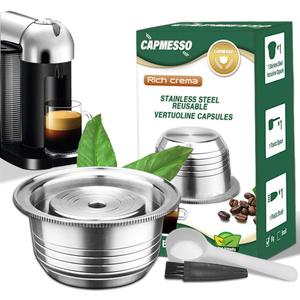 CAPMESSO Coffee Capsule, Reusable Vertuoline Pod Refillable Vertuo Capsules Stainless Steel Compatible with Vertuoline Machine GCA1 and Delonghi ENV135S (8OZ-Coffee Cup)