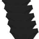 FINETOO 6 Pack Womens Seamless Hipster Underwear No Show Panties Invisibles Briefs Soft Stretch Bikini Underwears (Black), M