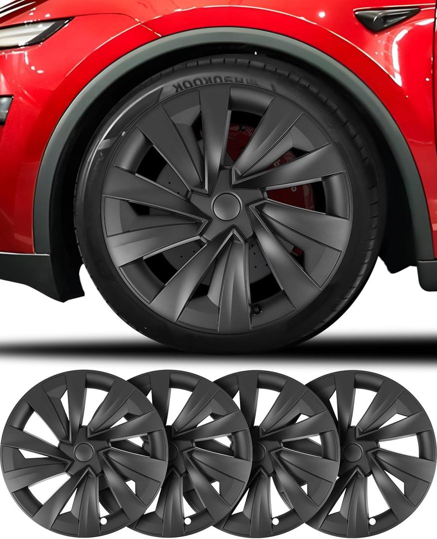 Model y Wheel Covers 19 inch, 19" Wheel Center Hub Cap Kit Compatible with Tesla Model Y Juniper Matte Black (19 inch Model y Juniper)