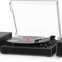 Vinyl Record Player with Dual Stereo Bookshelf Speakers Vintage Turntable with Bluetooth Wireless Playback Belt Drive 3-Speed Playback Record Player Support RCA Out Auto Stop (Black)