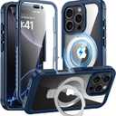 GUSTAVE Magnetic Stand for iPhone 16 Pro Case [Fit for Magsafe] [Built-in 9H Tempered Glass Screen Protector] Full-Body Shockproof Military-Grade Protective Case Blue