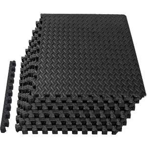 Mat Block EVA Exercise Floor Mats: Interlocking Foam Tile Performance Mats - 6 Tiles (Area: 24 SQ FT) 1/2 inch Thickness, EVA Home Gym Exercise Floor Mats for All Exercises or Equipment, Black