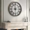 Cuspin Large Wall Clock for Living Room Decor, 24 Inch Round Farmhouse Wall Clocks Decorative Battery Operated with Solid Wood Frame, Non-Ticking Silent Rustic Wooden Clock Roman Numerals