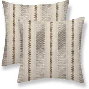 Brown Grey Pillow Covers 18 x 18 Inch Set of 2 Boho Polka Dot Striped Decorative Outdoor Throw Pillow Covers Linen Farmhouse Modern Pillowcase for Home Sofa Couch Decor