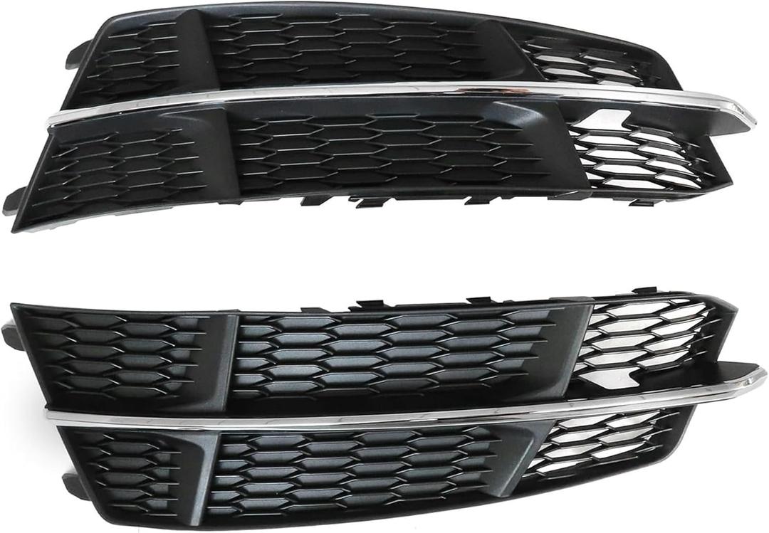 GXARTS Front Bumper Fog Light Grille Cover Black Left&Right Driver&Passenger Side 4G0807682AN Compatible with Audi A6 C7 S-Line 16-2018 4G0807681AN Honeycomb Matte Mesh with Chrome Trim Bezel