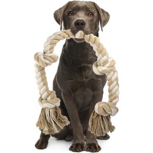 PetiFine Dog Rope Toys for Aggressive Chewers, Heavy Duty Cotton Chew Toys for Large Medium Dogs- 3 Feet 5 Knots Tough Interactive Tug of War Dog Pull Rope, Teeth Cleaning