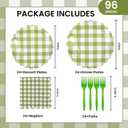 2 x 96Pcs Sage Green Gingham Party Supplies - 7&9 Inch Scalloped Paper Plates and Napkins Disposable Sage Green and White Plaid Party Decorations for Birthday Baby Shower Wedding,Serves 24