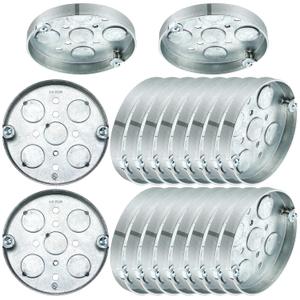Hicarer 20 Pcs 293 4inch Round Shallow Electrical Box with 1/2" Deep 1/2" Bottom Knockouts Ceiling Electrical Galvanized Steel Pancake Box for Ceiling Fan Wall Lighting Fixtures