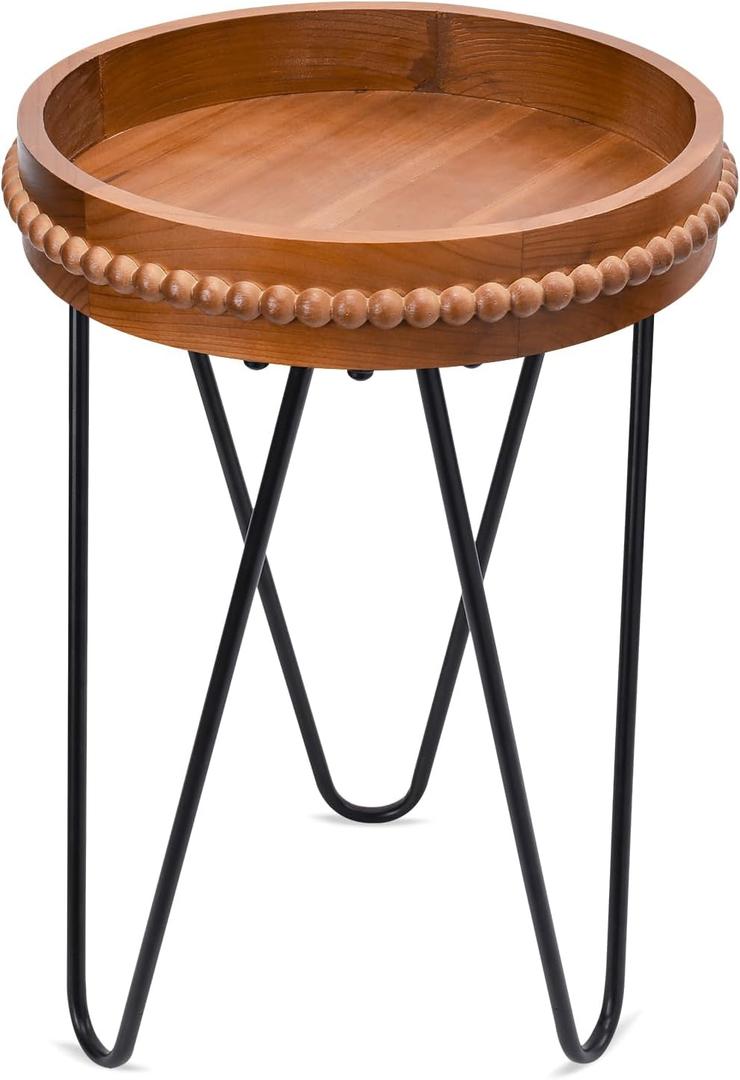 Outdoor Side Table Round Small Accent Table Wood Patio Side Table, Round, 13-inch diameter, 19.4-inch height