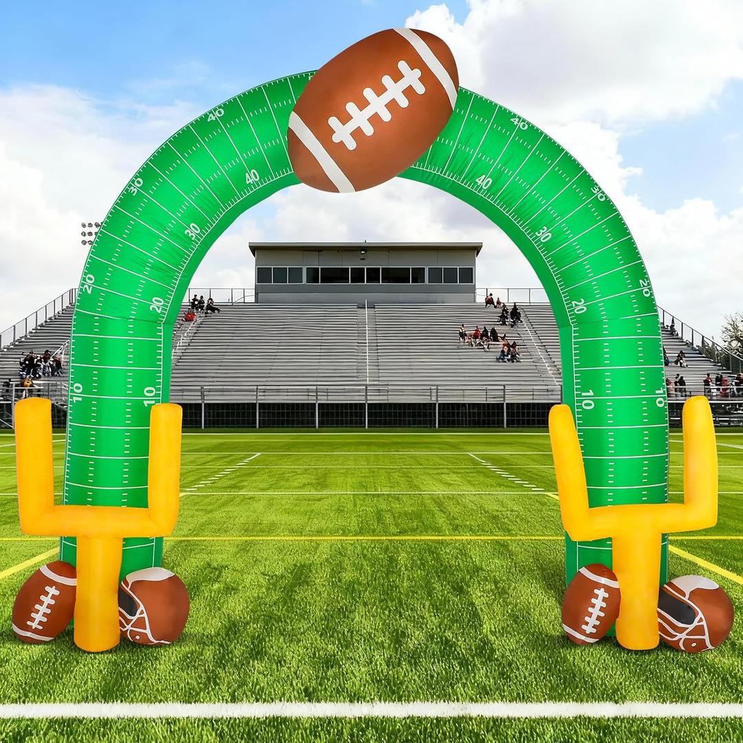 Shappy 9ft Giant Football Inflatable Arch Goal Post Inflatable Outdoor Yard Decorations with Helmet and LED Lights Football Birthday Party Decor for Game Day Tailgate Fans Sports Party Supplies