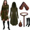 Women's Renaissance Costumes Medieval Vintage Hooded Dress, Gothic Costume Fancy Dress for Halloween, Carnival (Medium, Green)