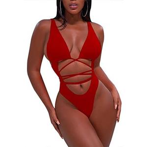 Sovoyontee 2025 Women's Sexy Cheeky One Piece Swimsuits High Cut Thong Bikini Bathing Suit Monokini Size S