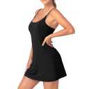 Leovqn Women's Tennis Dress With Built-in Bra & Shorts - Athletic Workout Dress With Adjustable Straps, Pockets for Exercise, Golf - Black Size Small