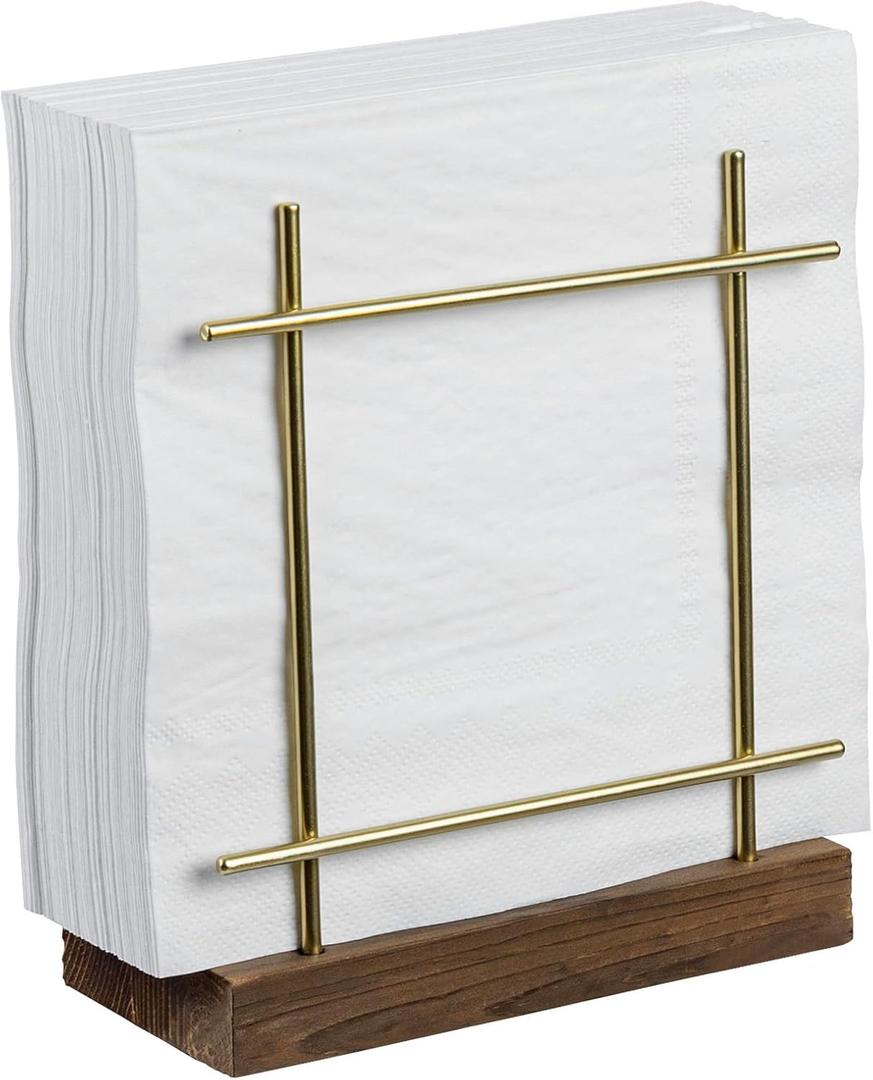 MyGift Napkin Holders for Table & Kitchen, Brass-Tone Wire Metal Napkin Dispenser with Wood Base, Modern Farmhouse Tabletop Dining Decor for Home/Cafe/Restaurant