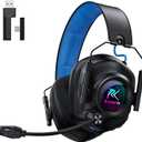 Krysenix Wireless Gaming Headset with Noise Canceling Microphone for PC, PS5, PS4, Switch, Mac, 2.4 GHz Wireless & Bluetooth 5.4 Gaming Headphones, Cool RGB Lighting, 50Hr Battery, 50mm Drivers (Blue)