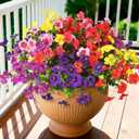 INQCMY Artificial Fake Petunias Flowers for Outdoors Spring Summer Decoration, 12 Bundles Faux Plants Outdoor UV Resistant Realistic Silk Flower for Outside Planters Patio Porch Yard Window Box