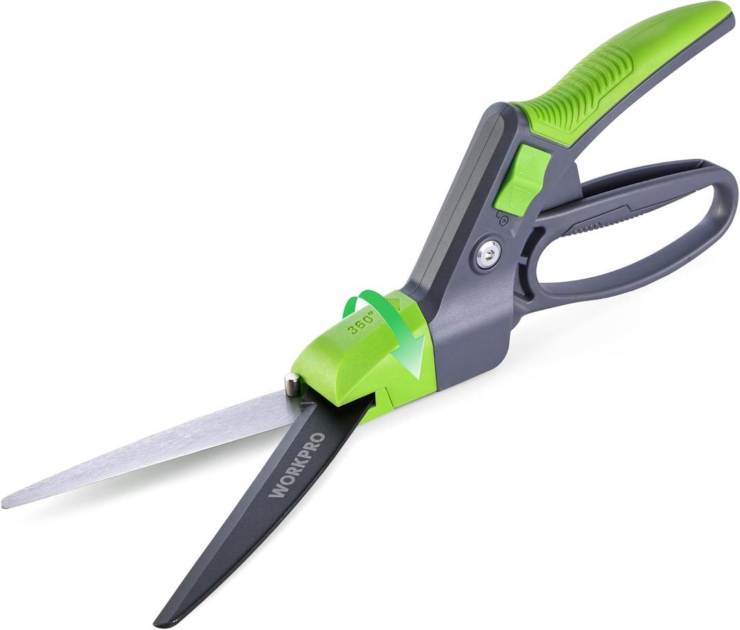 WORKPRO Grass Shears Handheld, Ultra-Sharp Grass Clippers with 360 Degree Swivel Blades, Manual Grass Cutter, Non-Slip Garden Shears, Gardening Scissors, Plant Clippers for Precise Lawn Trimming