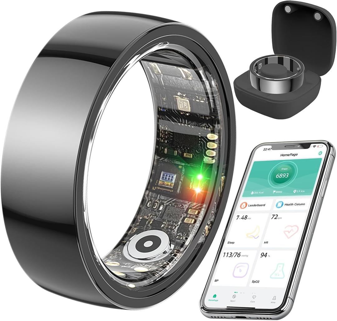 Smart Health Ring for Women Men,Fitness Rings Tracker with Blood Pressure Monitor Heart Rate Blood Oxygen Sleep Monitor IP68 Waterproof Step Counter Calorie Tracker Health Rings for Android iOS Phones