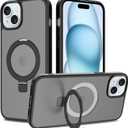 IDweel Magnetic for iPhone 15 Plus Case, for iPhone 14 Plus Case with Stand, Compatible with MagSafe, Translucent Matte Case with Invisible Ring Stand, Drop Protection Shockproof Slim Cover,Black