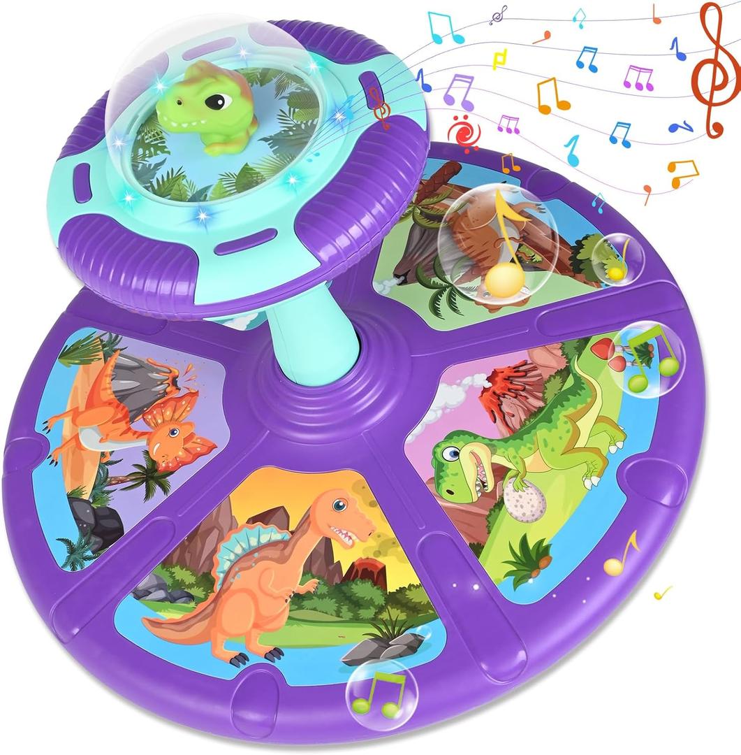 Dinosaur Sit and Spin Toy for Toddlers 1-3 3-5 360Spinning Toys Birthday Gift for Girls Boys, Stress Relief Exercise Toys Sit n Spin Toys for 2-4 Toddlers with LED & Music Early Development Toy