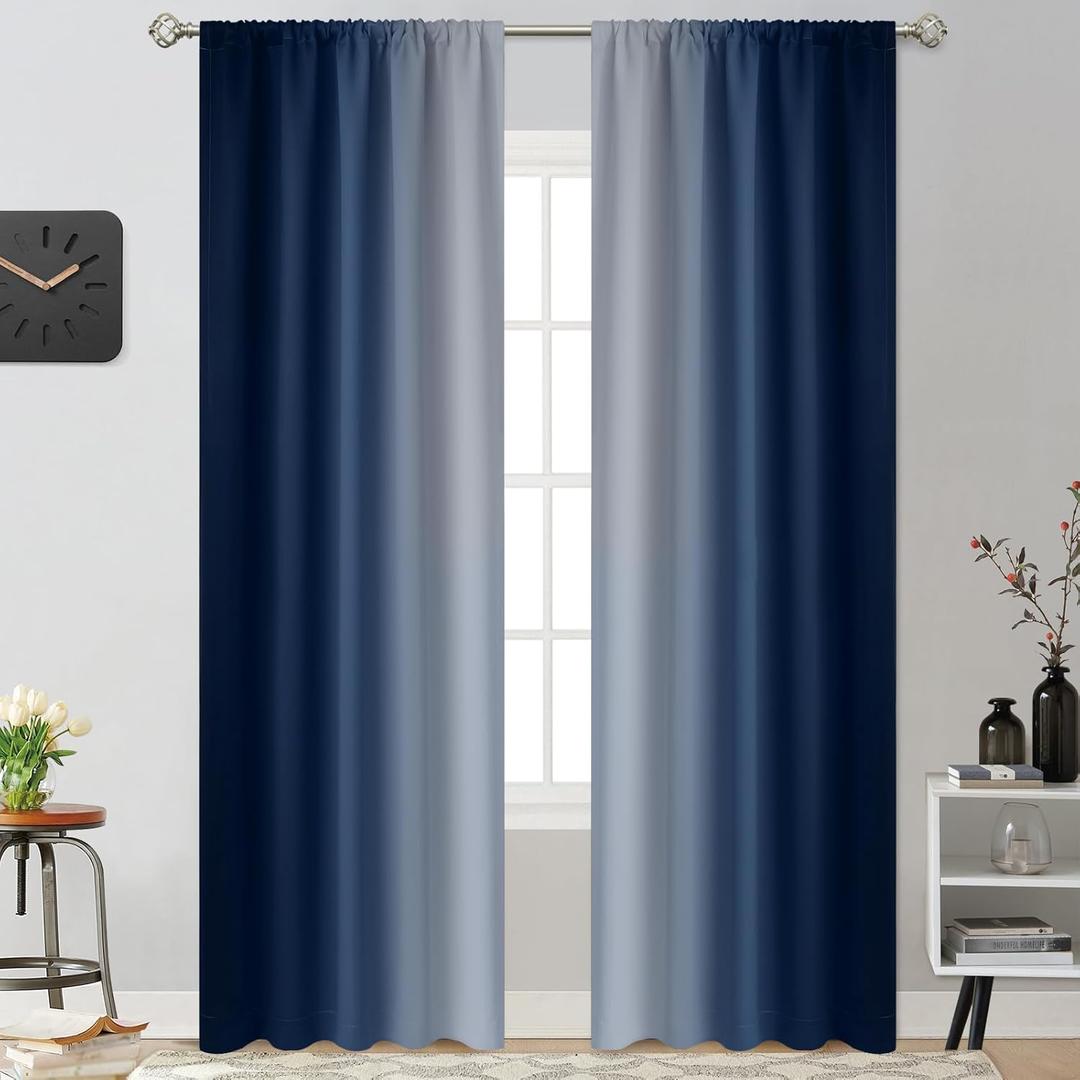 Yakamok Light Blocking Ombre Curtains, Room Darkening Thermal Insulated Gradient Color Curtains, Rod Pocket Window Drapes for Living Room/Bedroom (Blue and Greyish White, 2 Panels, 52W x 84L Inch) Yakamok Light Blocking Ombre Curtains, Room Darkening Thermal Insulated Gradient Color Curtains, Rod Pocket Window Drapes for Living Room/Bedroom (Blue and Greyish White, 2 Panels, 52W x 84L Inch)