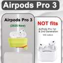 For AirPods Pro 3 Case Silicone - Waterproof, Shockproof, Drop Protection, Textured Design, Wireless Charging Supported, One-Piece Folding Design with Carabiner for Apple AirPods Pro 3rd Gen - Yellow