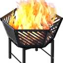 22.5 Inch Portable Hexagon Fire Pit with Travel Bag  Heightened Smokeless Design Outdoor Wood Burning Fire Pit for Camping, Backyard, Patio, Bonfire, Picnic and BBQ, Diagonal Hollow Style