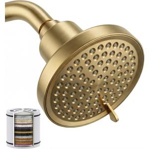 Fixed Shower Head  Filter COMBO ! Anti - Chlorine Hard Water Filtered Shower Heads- 7 Sprays High Pressure Showerheads with 25 Stage Filtration (Brushed Gold)