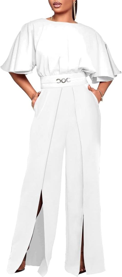 Knowfashionstyle Elegant Jumpsuit For Women Dressy Casual Plus Size Wide Leg Pants Formal Jumpsuit Party One Piece Outfits (Large)