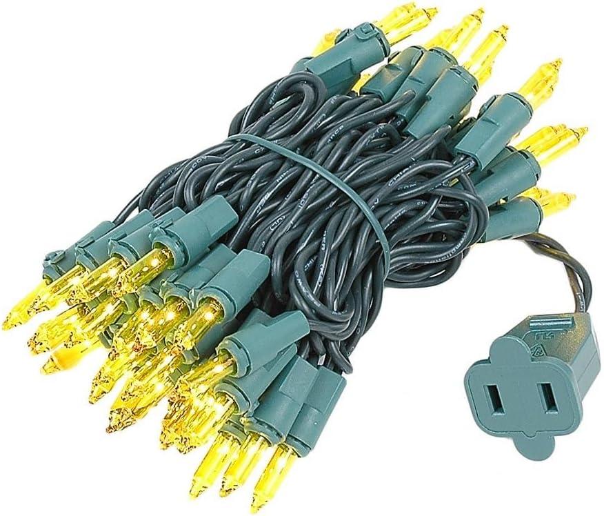 Novelty Lights 11 Feet 50 Bulbs Traditional Incandescent Mini Lights, Yellow on Green Wire with 2.5" Spacing, Commercial Grade and UL Listed for Indoor/Outdoor Use, End-to-End Connectable