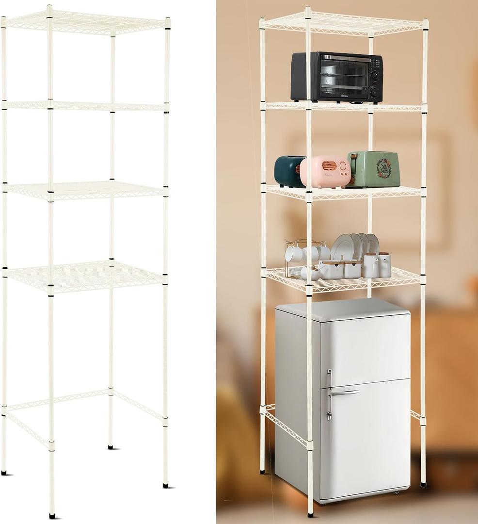 Huwena 4 Tier Mini Fridge Stand with Storage for Dorm Microwave Stand Over Mini Fridge Storage Shelf Adjustable Height Organizer for College Rooms Kitchen Pantry(Apricot), 77.56 x 24.02 x 18.11 inches