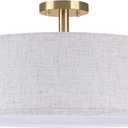 20 Inch Drum Gold 4 Light Semi Flush Mount Close to Ceiling Light Fixture,Linen Fabric Shade for Bedroom,Living Room,Dining Room Hallway