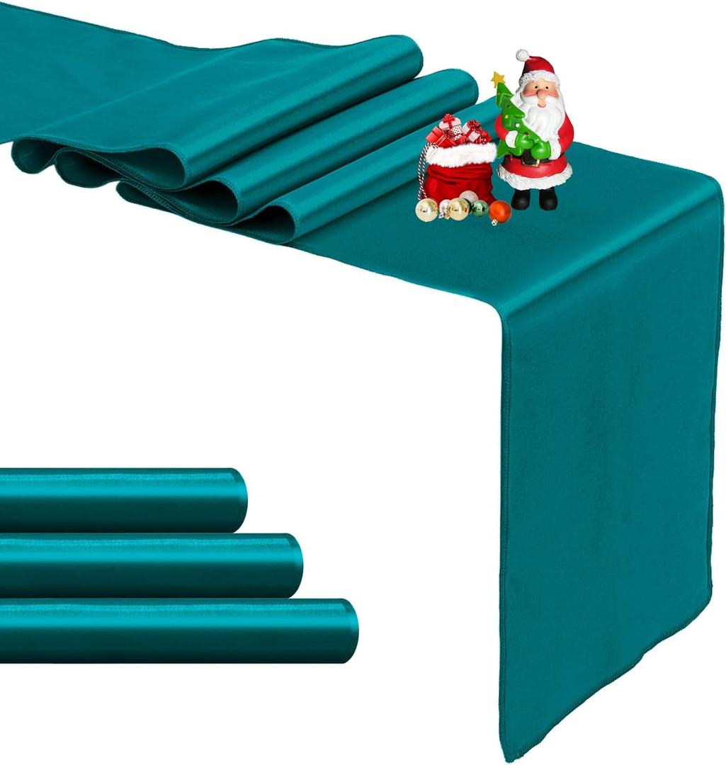 4-Pack Peacock Blue Satin Table Runner 12 x 108 Inch Long Bright and Smooth Silk Fabric Table Runner for Wedding Banquet Birthday Party Decoration